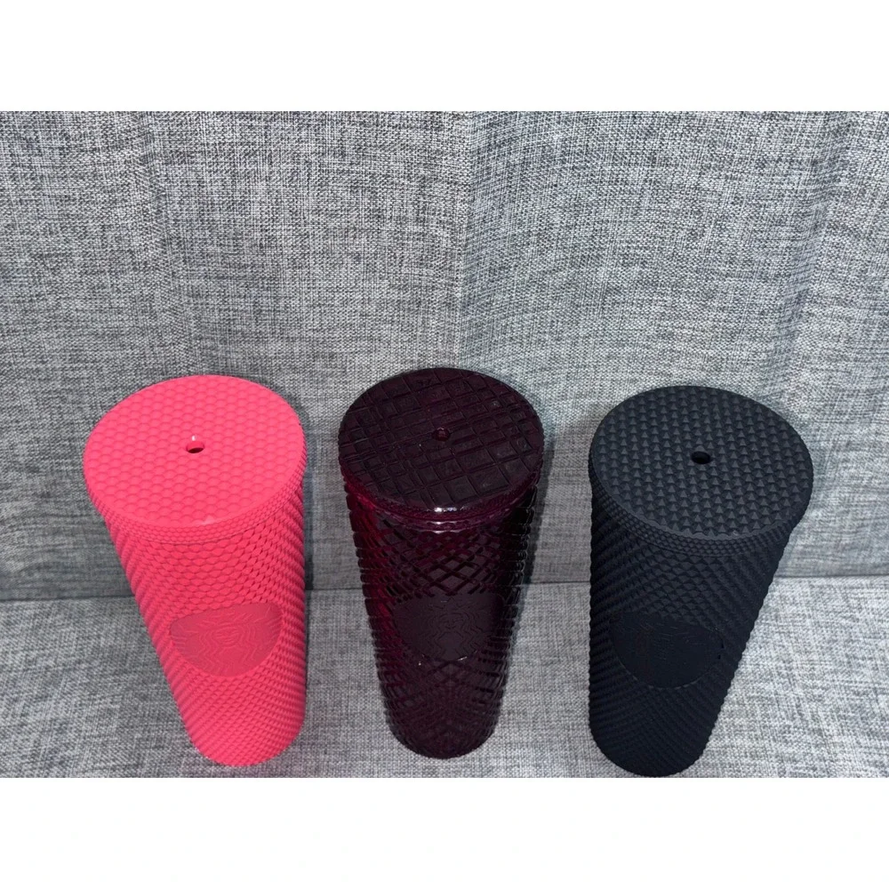 Starbucks Studded Tumbler Set 24oz Pink Burgundy Black Cold Cups